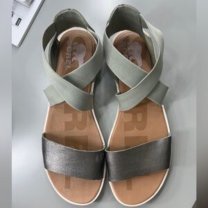 Sorel Ella II Sandals | Crisscross Elastic Ankle Strap - Sage & Metalic Size 10